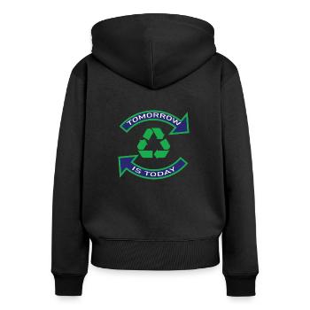 Nachhaltigkeit - Frauen Premium Bio Zip Hoodie - Schwarz - Hinten - Julia (174cm)