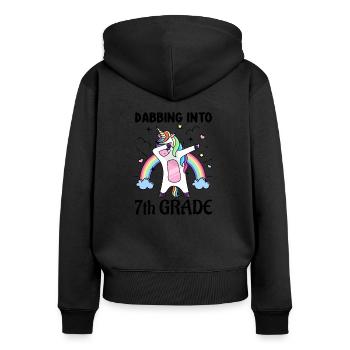 Einschulung 7. Klasse - Frauen Premium Bio Zip Hoodie - Schwarz - Hinten - Julia (174cm)