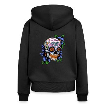 Zucker Schädel Tag der Toten Geschenk - Frauen Premium Bio Zip Hoodie - Schwarz - Hinten - Julia (174cm)