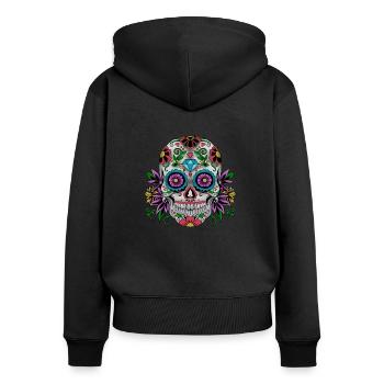 Zucker Schädel Tag der Toten Geschenk - Frauen Premium Bio Zip Hoodie - Schwarz - Hinten - Julia (174cm)