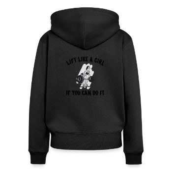 BODYBUILDING POWERLIFTING: lift like a Girl - Frauen Premium Bio Zip Hoodie - Schwarz - Hinten - Julia (174cm)