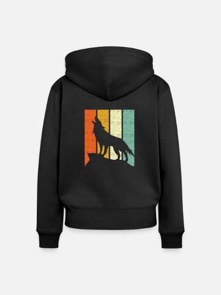 Wolf Retro - Frauen Premium Bio Zip Hoodie - Schwarz