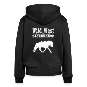 Wild West Fjordhorse Westernpferd, Norweger dunkel - Frauen Premium Bio Zip Hoodie - Schwarz - Hinten - Julia (174cm)