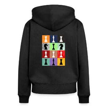 Vintage Retro Chess - Meilleur cadeau pour joueur d’échecs - Sweat à capuche zippé Premium bio Femme - noir - Dos - Julia (174cm)