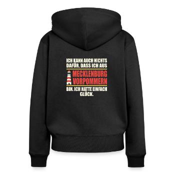 Mecklenburg DDR MeckPom Ossi lustiges Mecklenburg - Frauen Premium Bio Zip Hoodie - Schwarz - Hinten - Julia (174cm)