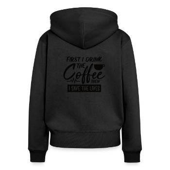 Krankenschwester Kaffee Lebensretterin Pflegerin - Frauen Premium Bio Zip Hoodie - Schwarz - Hinten - Julia (174cm)