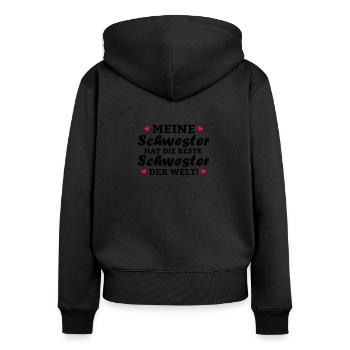 Meine Schwester hat die beste Schwester der Welt - Frauen Premium Bio Zip Hoodie - Schwarz - Hinten - Julia (174cm)