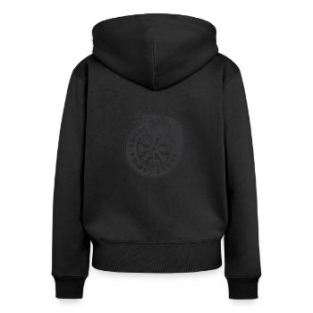 Wikinger Vegvisir Rune mit Krähe - Frauen Premium Bio Zip Hoodie - Schwarz - Hinten - Julia (174cm)