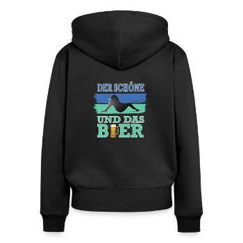 Der Schöne und das Bier Vatertag Bier Party Männer - Frauen Premium Bio Zip Hoodie - Schwarz - Hinten - Julia (174cm)