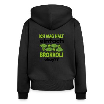 Brokkoli - Frauen Premium Bio Zip Hoodie - Schwarz - Hinten - Julia (174cm)