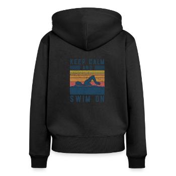 Vintage Keep Calm and Swim On Natation Cadeau - Sweat à capuche zippé Premium bio Femme - noir - Dos - Julia (174cm)