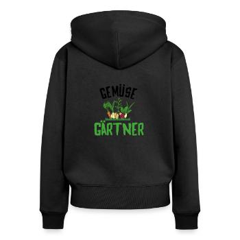Gemüse Gärtner - Frauen Premium Bio Zip Hoodie - Schwarz - Hinten - Julia (174cm)