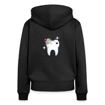 Zahnärtzin Geschenk Zahn - Frauen Premium Bio Zip Hoodie - Schwarz - Hinten - Julia (174cm)