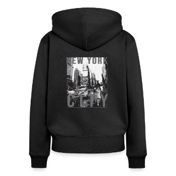 New York - Sweat à capuche zippé Premium bio Femme - noir - Dos - Julia (174cm)