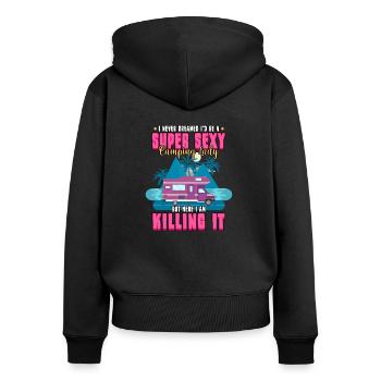 Camping Randonnée Camping Nature Tente Outdoor - Sweat à capuche zippé Premium bio Femme - noir - Dos - Julia (174cm)