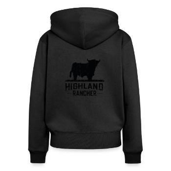 Highland Rancher Vache des Highlands - Sweat à capuche zippé Premium bio Femme - noir - Dos - Julia (174cm)