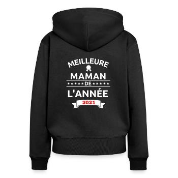 Meilleure maman de l'année 2021 - Sweat à capuche zippé Premium bio Femme - noir - Dos - Julia (174cm)