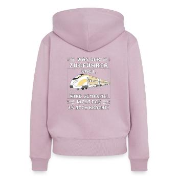 WAS DER ZUGFÜHRER SAGT WIRD GEMACHT - Frauen Premium Bio Zip Hoodie - Altrosa - Hinten - Julia (174cm)