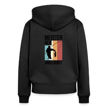 Angeln Angler Retro - Frauen Premium Bio Zip Hoodie - Schwarz - Hinten - Julia (174cm)