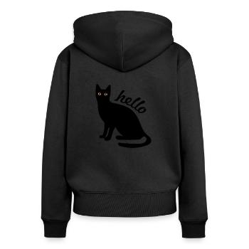 Hello chat cadeau amoureux des chats animaux - Sweat à capuche zippé Premium bio Femme - noir - Dos - Julia (174cm)
