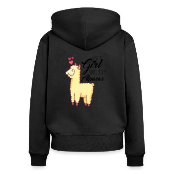 Just a Girl who loves Alpacas Alpaca Damen Frauen - Frauen Premium Bio Zip Hoodie - Schwarz - Hinten - Julia (174cm)
