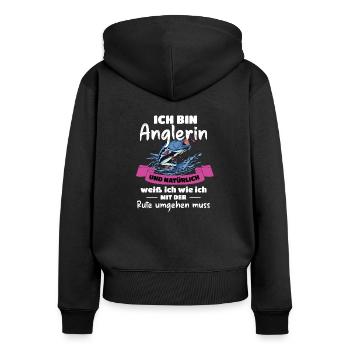 Angel Mädchen Anglerin Fischerin - Frauen Premium Bio Zip Hoodie - Schwarz - Hinten - Julia (174cm)