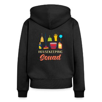 Housekeeping Squad - Sweat à capuche zippé Premium bio Femme - noir - Dos - Julia (174cm)