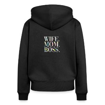 Wife Mom Boss - Sweat à capuche zippé Premium bio Femme - noir - Dos - Julia (174cm)