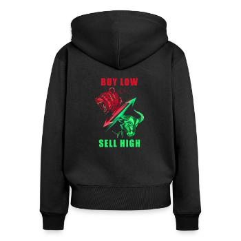 Investor Aktien - Frauen Premium Bio Zip Hoodie - Schwarz - Hinten - Julia (174cm)