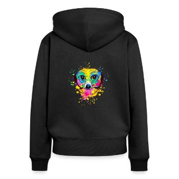 Meerkat Coloré - Cadeau de fête des mères de jour de père - Sweat à capuche zippé Premium bio Femme - noir - Dos - Julia (174cm)