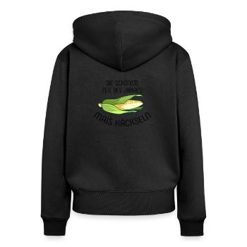Die schönste Zeit des Jahres Mais häckseln - Mais - Frauen Premium Bio Zip Hoodie - Schwarz - Hinten - Julia (174cm)