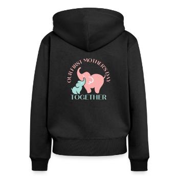 Unser erster Muttertag zusammen - Frauen Premium Bio Zip Hoodie - Schwarz - Hinten - Julia (174cm)