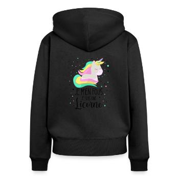 Je M'en Fous Je Suis Une Licorne - Sweat à capuche zippé Premium bio Femme - noir - Dos - Julia (174cm)