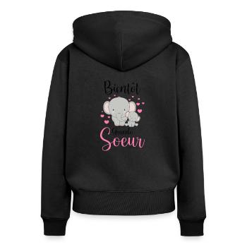 Enfant, Future Grande Soeur Bientôt Grande Soeur - Sweat à capuche zippé Premium bio Femme - noir - Dos - Julia (174cm)