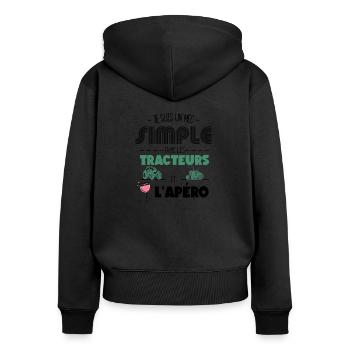 Je Suis Un Mec Simple J'aime Les Tracteurs et L'Ap - Sweat à capuche zippé Premium bio Femme - noir - Dos - Julia (174cm)