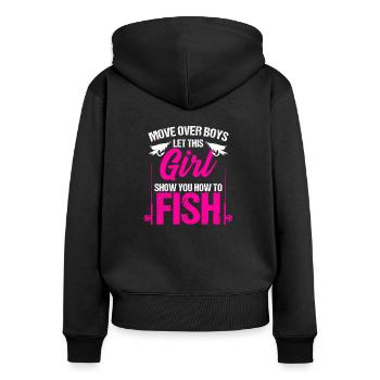 Angeln Frauen - Frauen Premium Bio Zip Hoodie - Schwarz - Hinten - Julia (174cm)