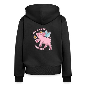 Schwein Prinzessin - Ich bin ein niedlicher Pigcess - Frauen Premium Bio Zip Hoodie - Schwarz - Hinten - Julia (174cm)