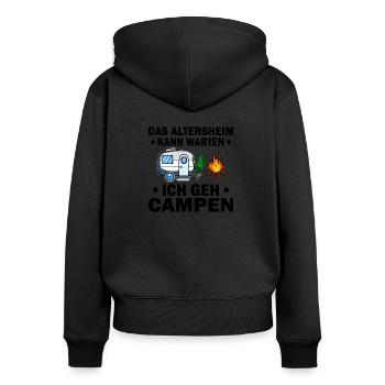 Camper und Rentner - Frauen Premium Bio Zip Hoodie - Schwarz - Hinten - Julia (174cm)