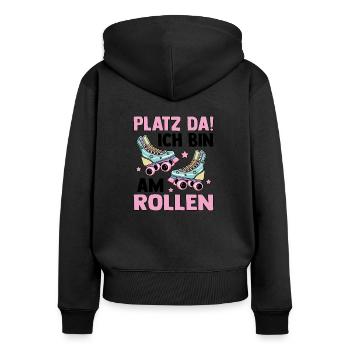Rollschuhe - Frauen Premium Bio Zip Hoodie - Schwarz - Hinten - Julia (174cm)