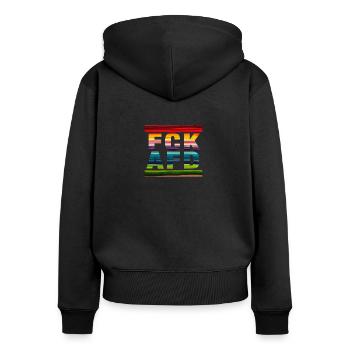 Contre les nazis - FCK AFD - Contre la droite - LGBTQ - Sweat à capuche zippé Premium bio Femme - noir - Dos - Julia (174cm)