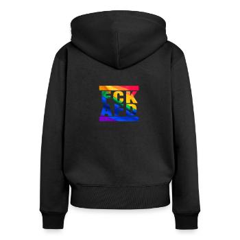 Contre les nazis - FCK AFD - Contre la droite - LGBTQ - Sweat à capuche zippé Premium bio Femme - noir - Dos - Julia (174cm)