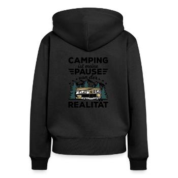 Camping - Frauen Premium Bio Zip Hoodie - Schwarz - Hinten - Julia (174cm)