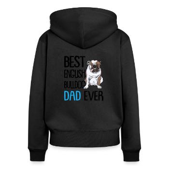 English Bulldog Dad - Frauen Premium Bio Zip Hoodie - Schwarz - Hinten - Julia (174cm)