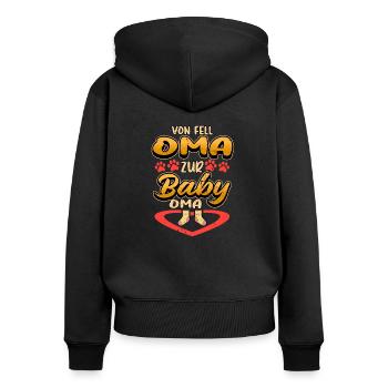 Schwangerschaft Oma Fell Katze Hunde Baby Geschenk - Frauen Premium Bio Zip Hoodie - Schwarz - Hinten - Julia (174cm)