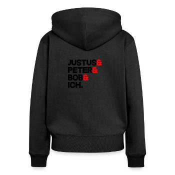 Justus & Peter & Bob & Ich - Frauen Premium Bio Zip Hoodie - Schwarz - Hinten - Julia (174cm)