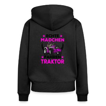 Echte Mädchen fahren Traktor - Frauen Premium Bio Zip Hoodie - Schwarz - Hinten - Julia (174cm)