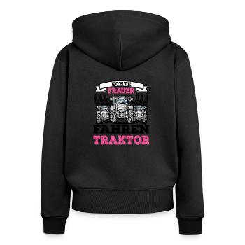 Echte Frauen Fahren Traktor - Frauen Premium Bio Zip Hoodie - Schwarz - Hinten - Julia (174cm)