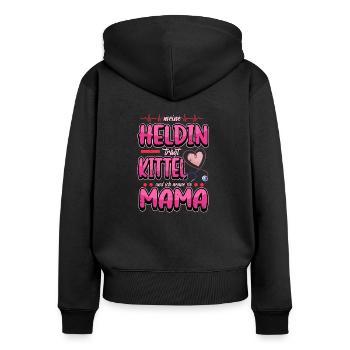 Ärztin Allgemeinmedizinerin Mom Smock - Frauen Premium Bio Zip Hoodie - Schwarz - Hinten - Julia (174cm)