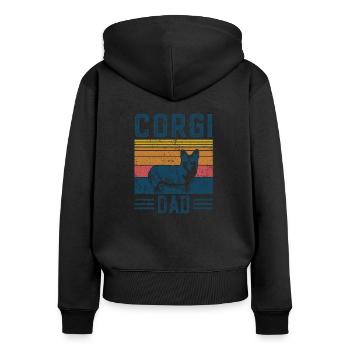 Dogs | Corgi Papa - Vintage Welsh Corgi Dad - Women's Premium Organic Zip Hoodie - black - Back - Julia (174cm)