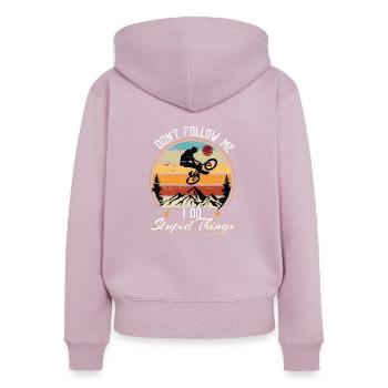 Dont follow me i do stupid things - Sweat à capuche zippé Premium bio Femme - rose poudré - Dos - Julia (174cm)